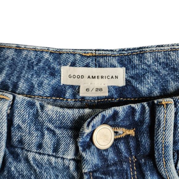GOOD AMERICAN Good Vintage High Rise Straight Leg Jeans Size 6 Indigo Distressed - Picture 4 of 12